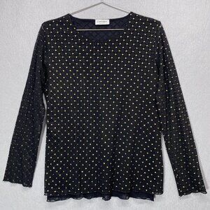 Controluce Top Womens Medium Black Gold Metallic Sheer Mesh Made in Italy